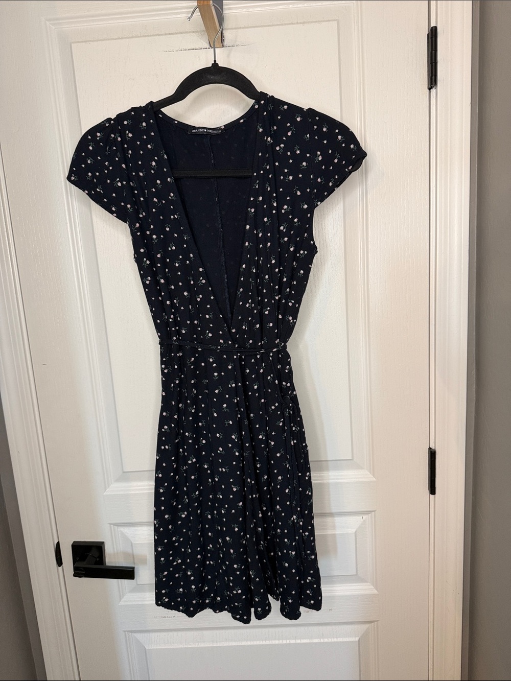 Brandy Melville Navy Mini Dress with White Floral Dots
